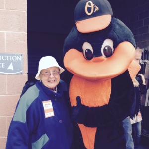 My mom with the Oriole Bird.